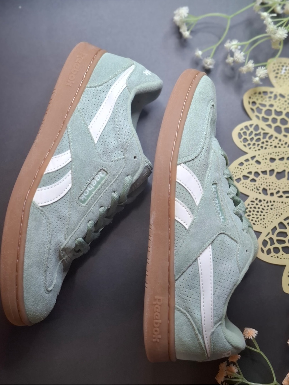 Reebok Men’s Suede Sneakers in Mint Green with Gum Sole